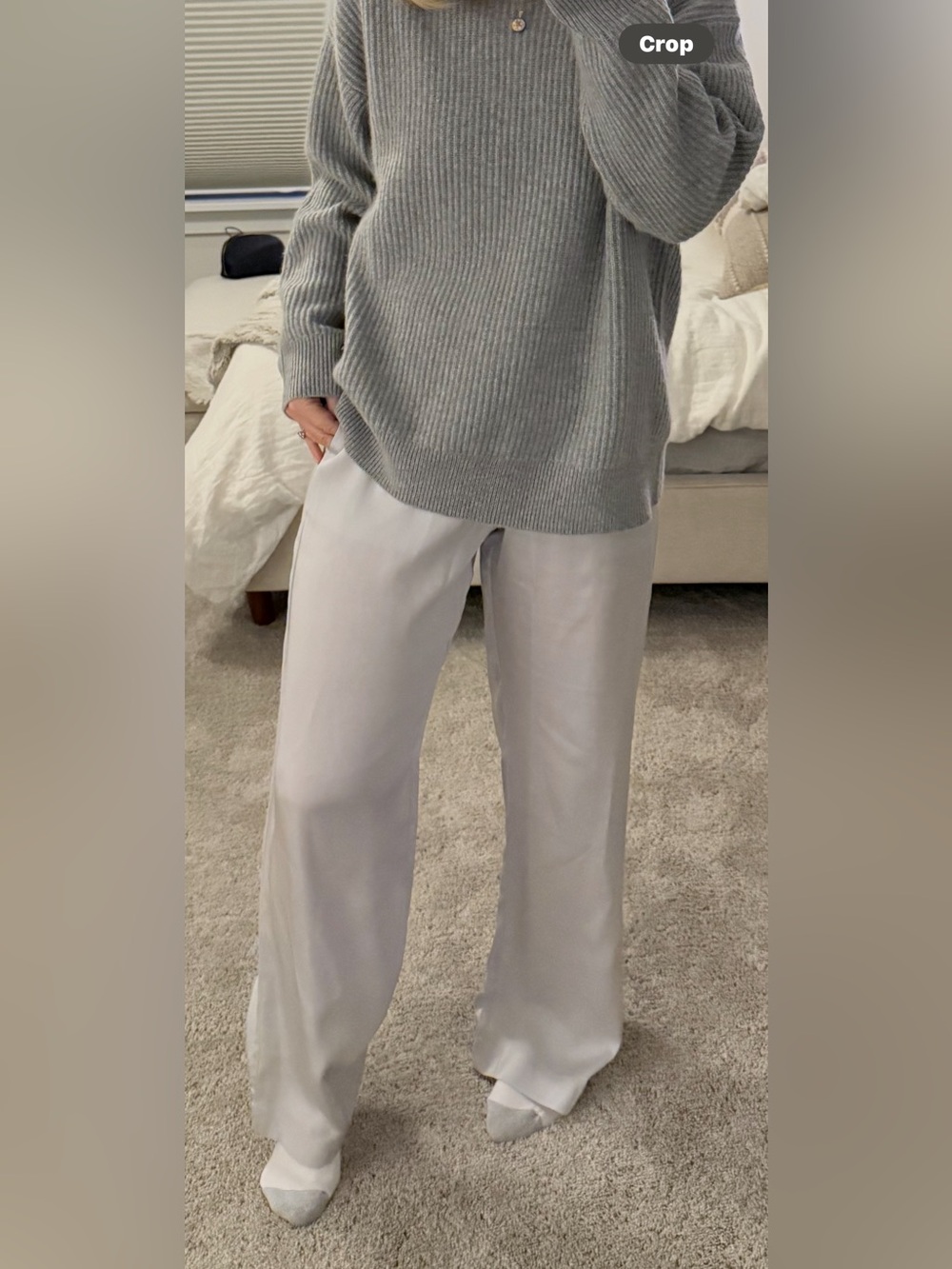 J. Crew Wide-Leg Satin Pants in Light Gray